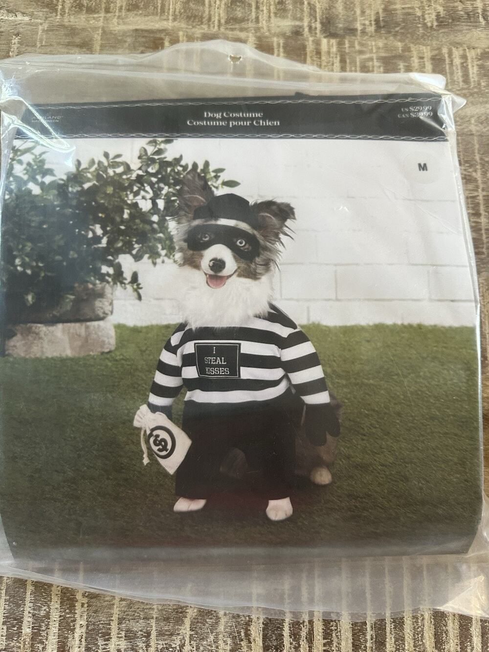 Burglar Dog Costume Sz M "I Steal Kisses" Striped Outfit & Mask With Money Bag